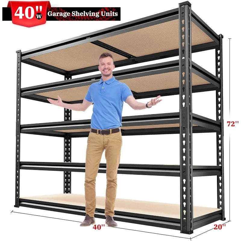 72''H / 5 Tier Metal Shelves Garage Shelves Adjustable