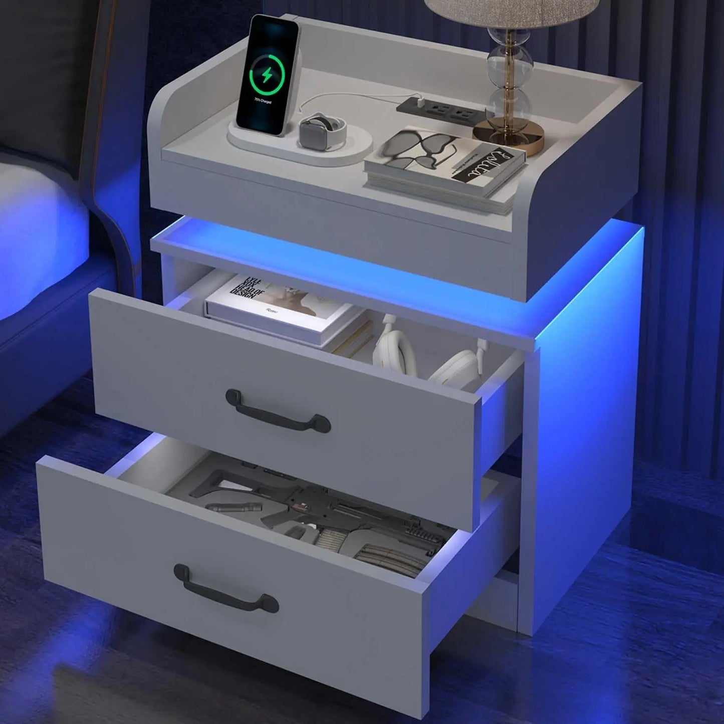 Night Stand with LED Lights, Modern Led End Table, Nightstand for Bedroom