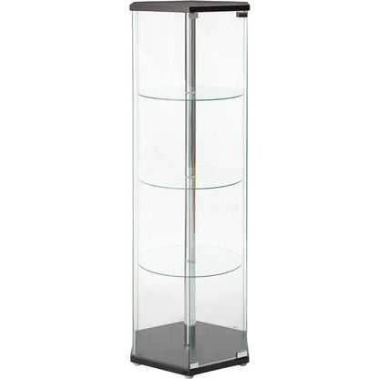 Glass Hexagon Shaped Curio Cabinet with Three Round Shelves