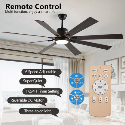 Walnut LED Ceiling Fan Light with 8 Wooden Blades Remote Control