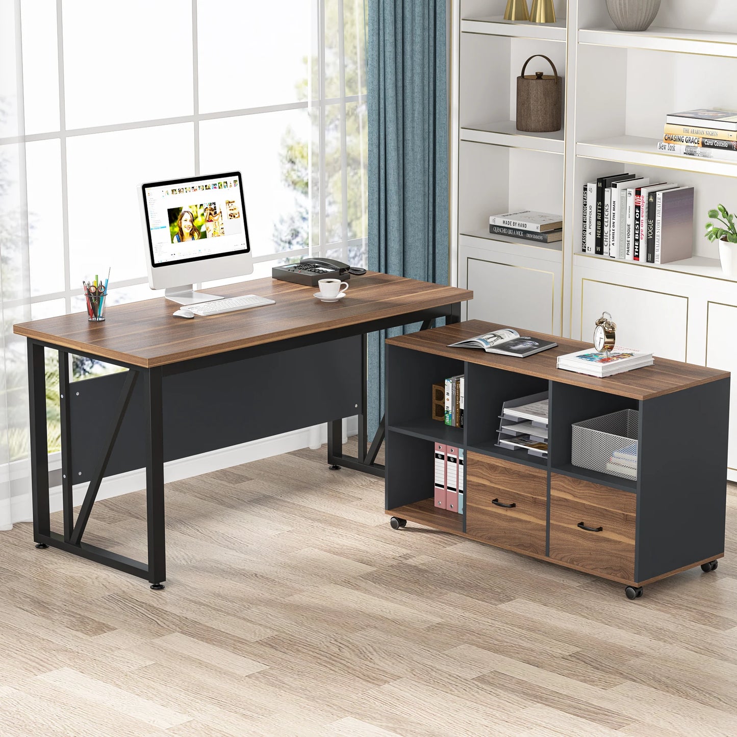 L-Shaped Computer Desk Home Office Furniture with Drawers