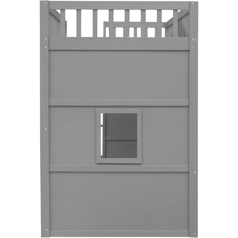 Twin Kids Playhouse Bed, Solid Wood Loft