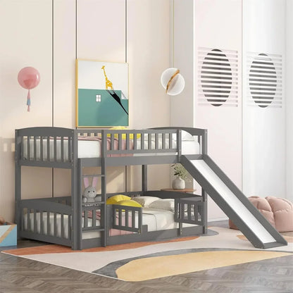 Low Bunk Bed with Slide Twin Over Twin Bunk Beds