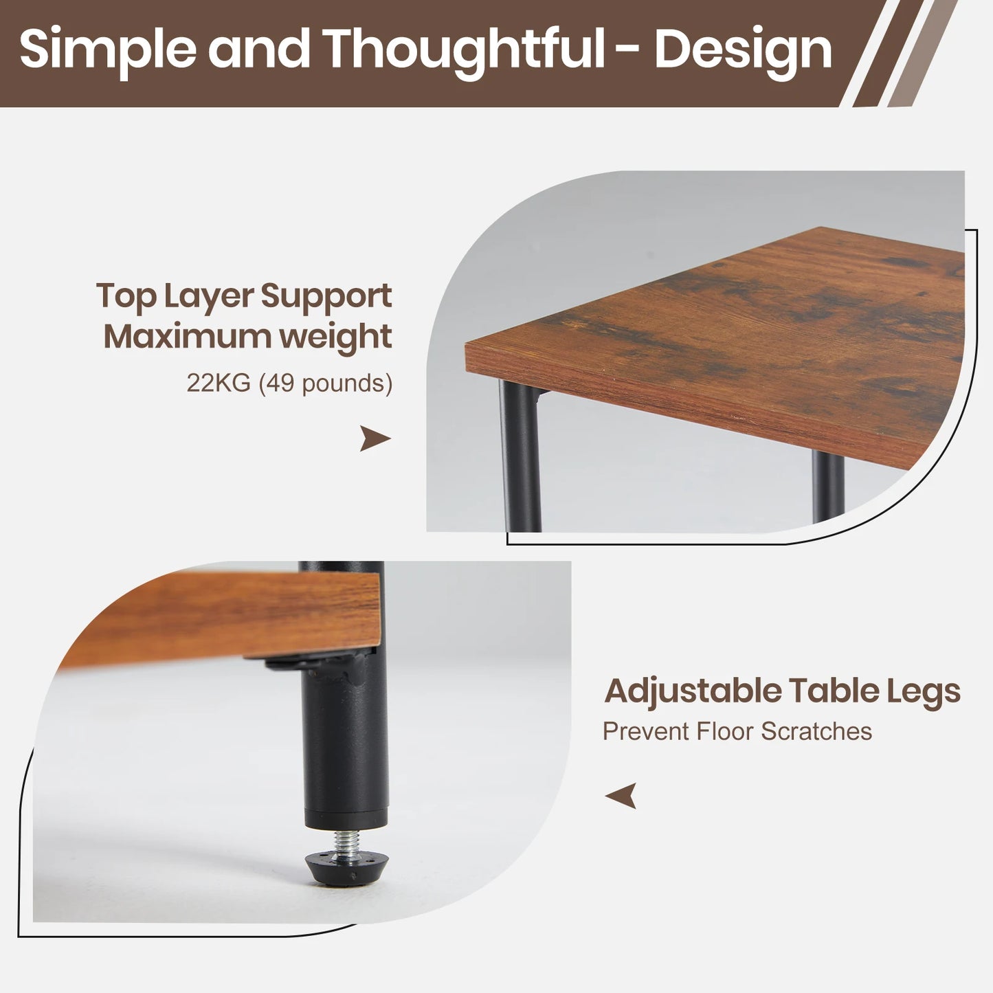 JHK 2/3-Tier End Table Side Tables with Adjustable Feet Small Nightstand Steel Frame Space-Saving for Bedroom Living Room Office