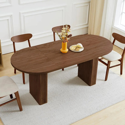 Modern Oval Kitchen Table with Wood Strip Base