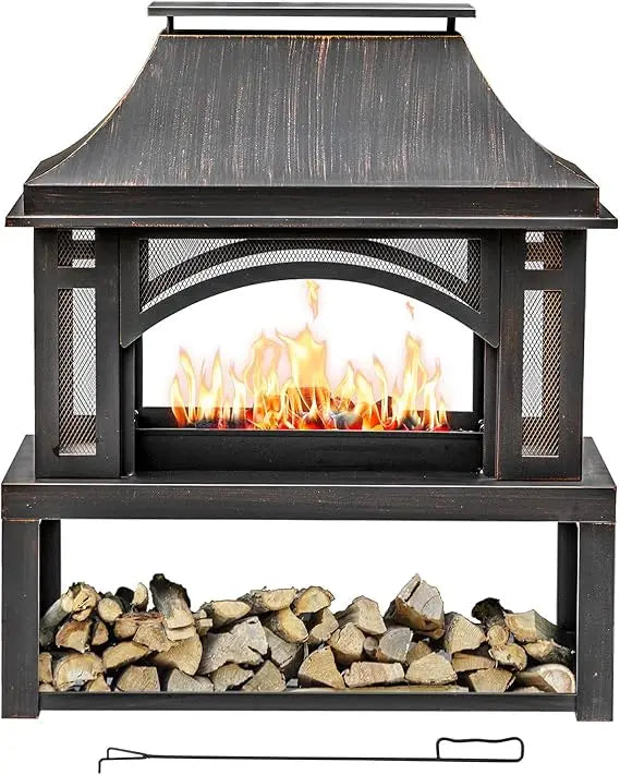 Large Outdoor Wood-Burning Fireplace with Storage