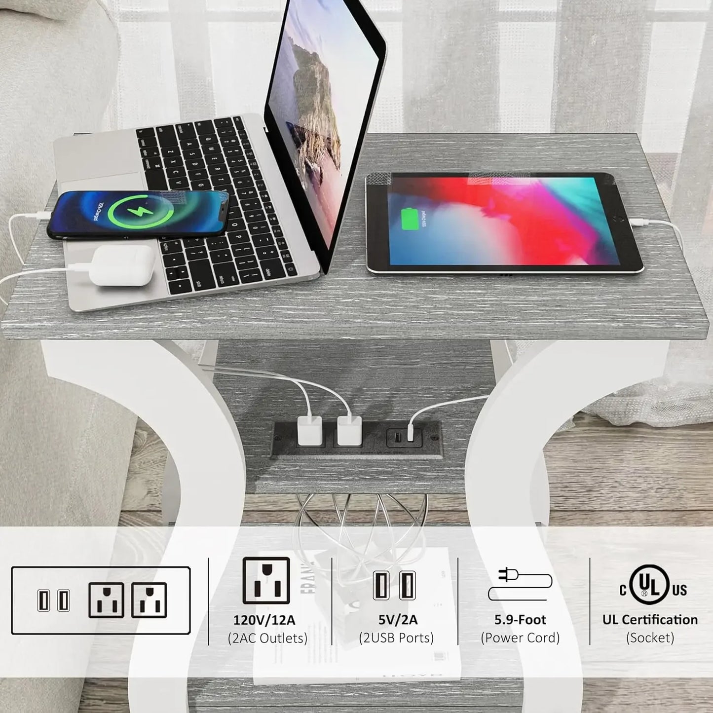 Set of 2 with Charging Station, Side Table
