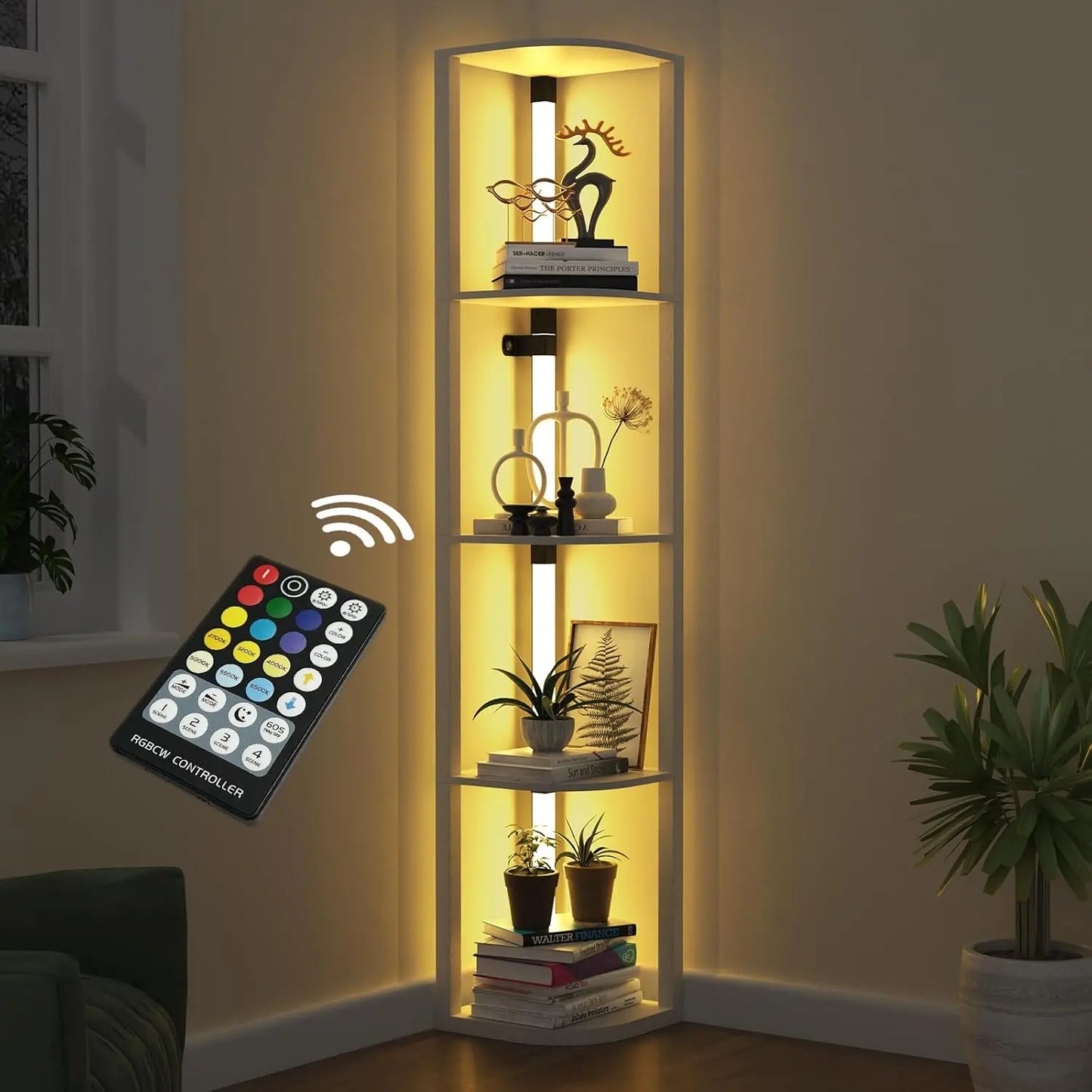 Solid 5-level Corner Bookshelf Cabinet Display Rack