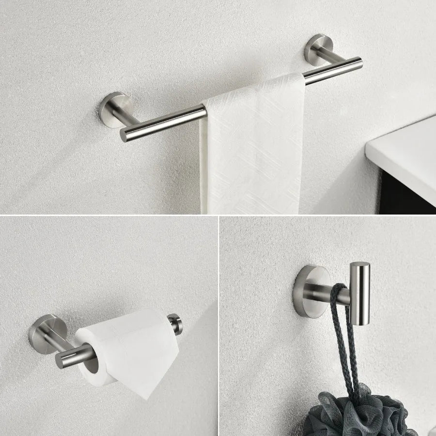 3Piece Bathroom Hardware Set with Toilet Paper Holder Towel Ring Adjustable Towel Bar