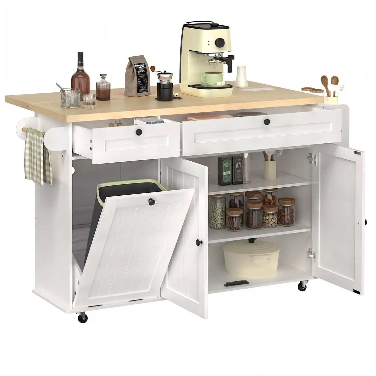 60" Mobile Kitchen Islands Rolling Trolleys Kitchen Island