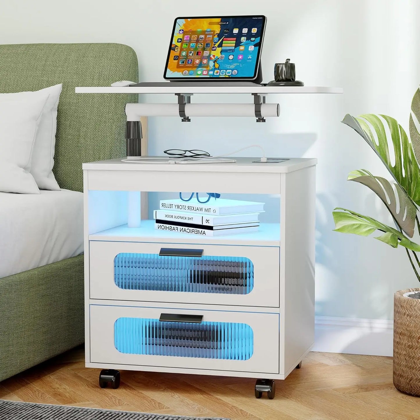 Bedroom Night Stand with Adjustable Rotary Study Table