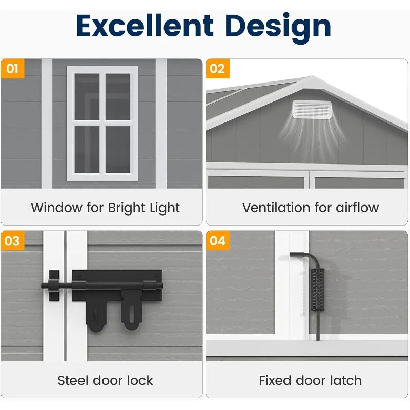 Storage Shed 8 x 10 FT, Resin Outdoor Garden Sheds with Floor Plastic Patio Outdoor Storage with Lockable Door for Tool, Bike