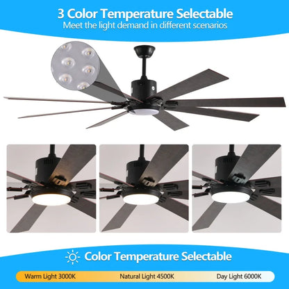 Walnut LED Ceiling Fan Light with 8 Wooden Blades Remote Control