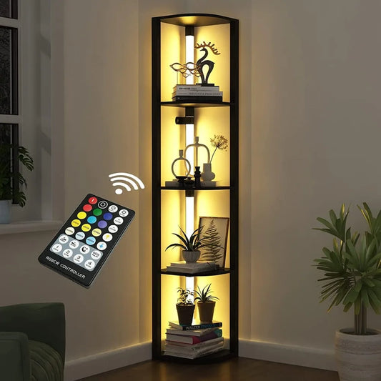 Solid 5-level Corner Bookshelf Cabinet Display Rack