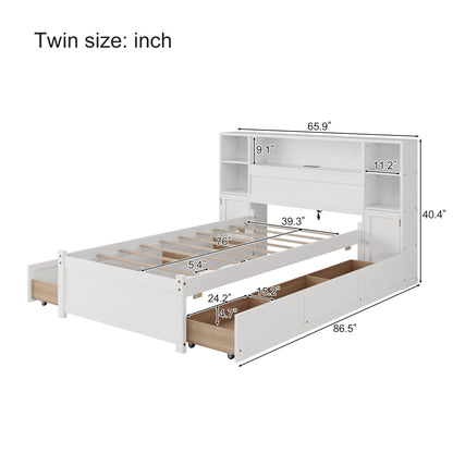 Tall Extended Bookcase Headboard, 6 Drawers and Charging Station