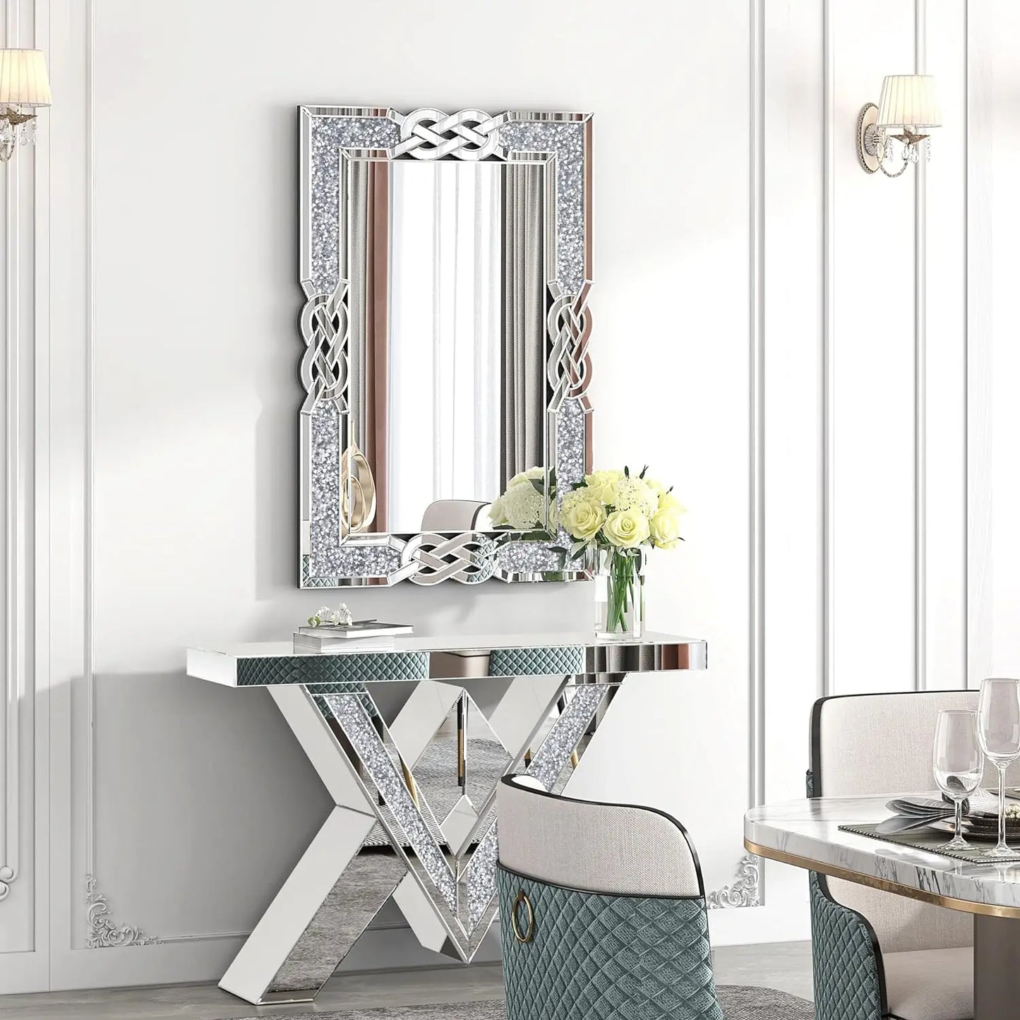 Diamond Mirror Vanity Silver Decorative Wall Hang Mirror
