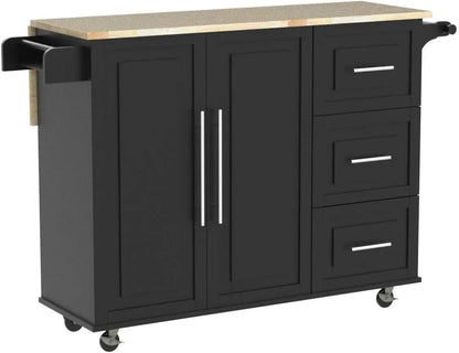 Wood Top Kitchen Cart with Storage Cabinet