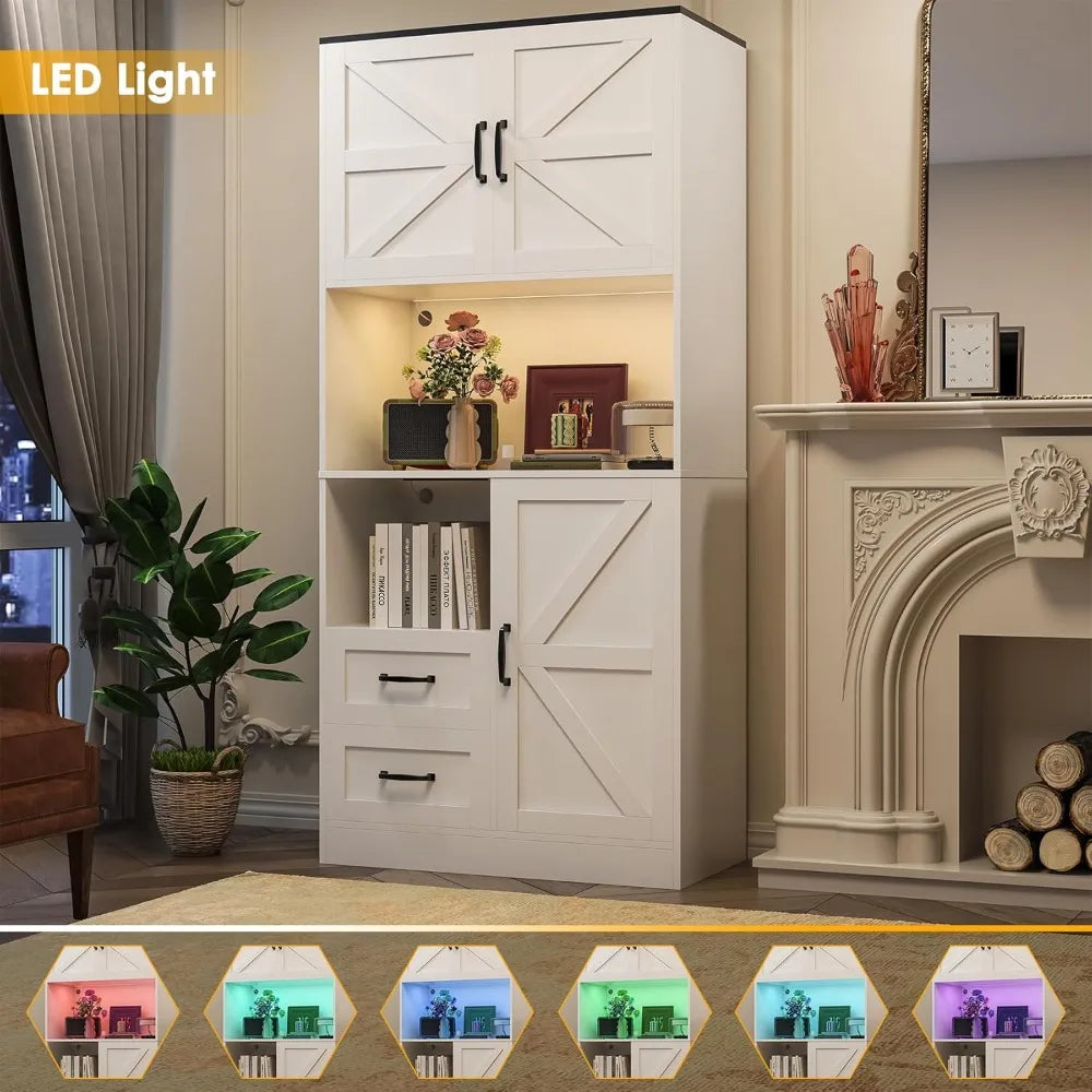 Tall Farmhouse Kitchen Pantry with Barn Doors and Drawers