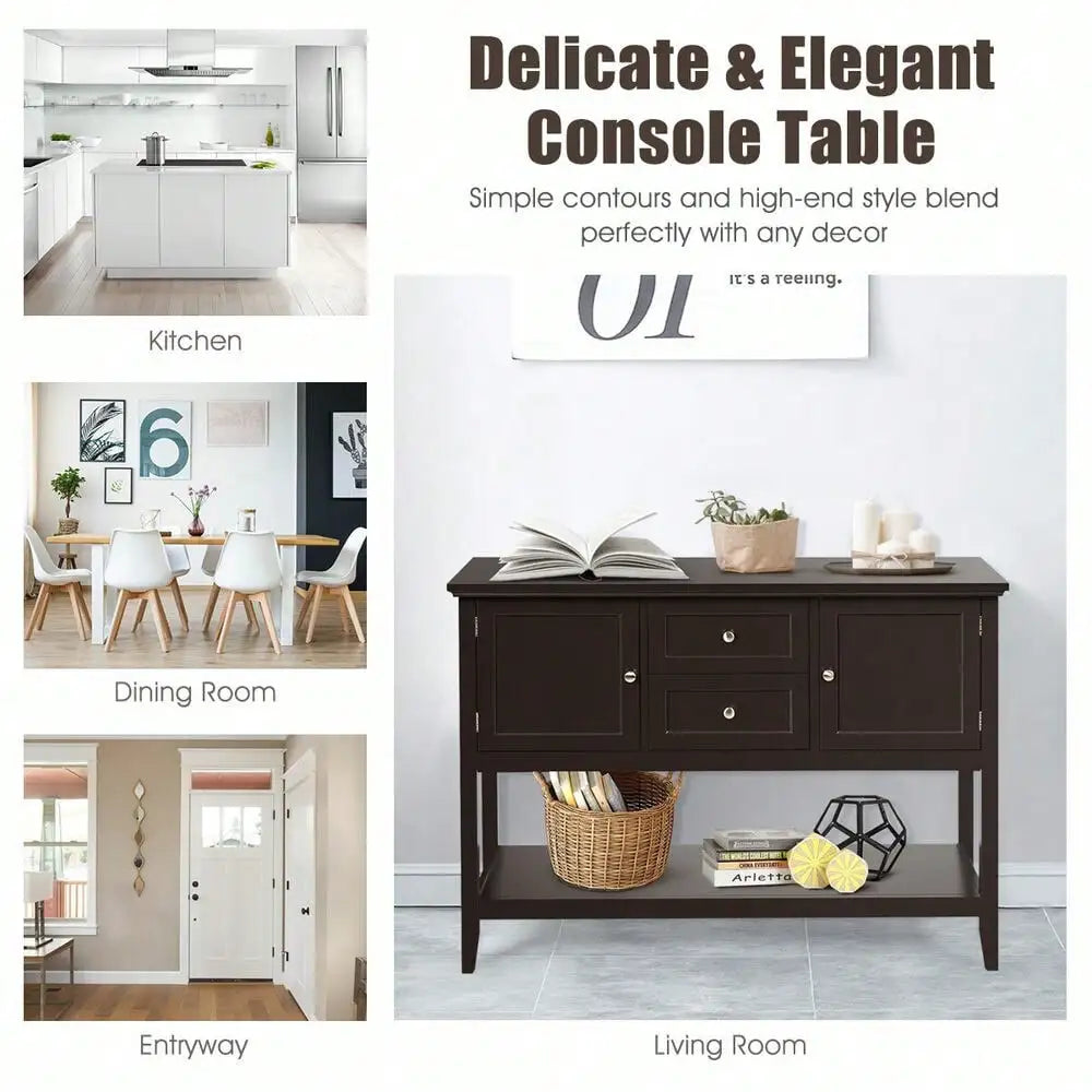 Console Table w/ Drawers & Cabinets Brown