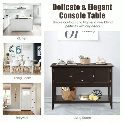 Console Table w/ Drawers & Cabinets Brown