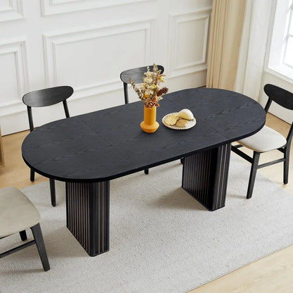 Modern Oval Kitchen Table with Wood Strip Base