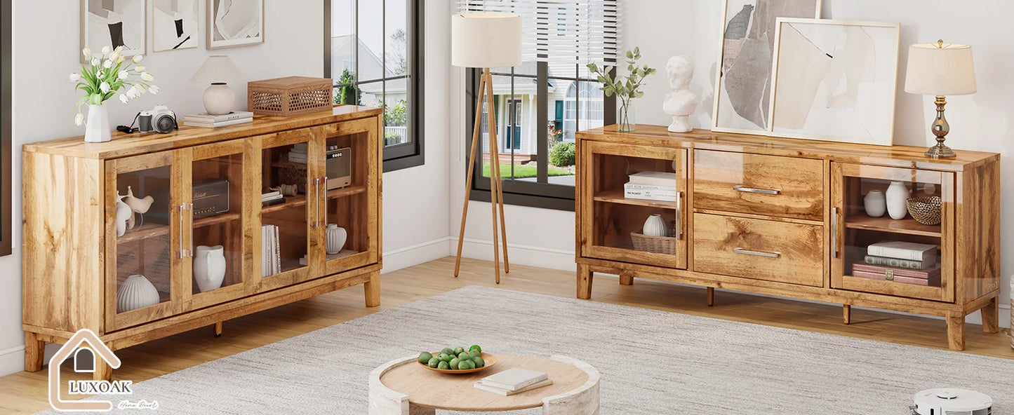 High Gloss Entertainment Center with Glass Doors