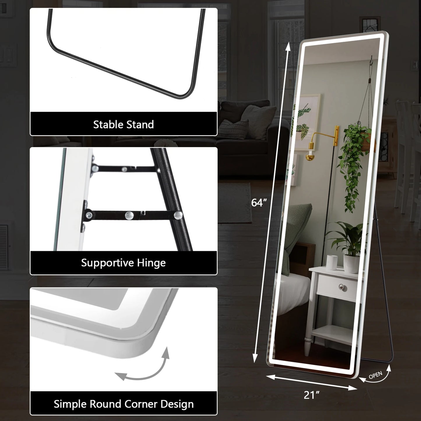 64"x21" Full Length Mirror Standing Hanging or Wall-Mounted