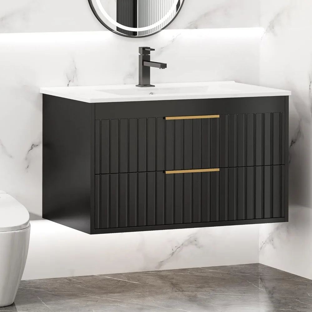 Wall Mounted Floating Bathroom Vanity with 2 Big Drawers