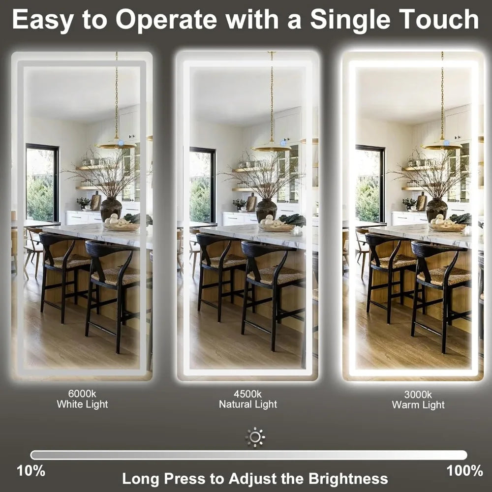 68-Inch Floor Mirror with Adjustable Brightness and 3 Color Options