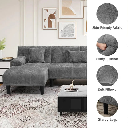Sectional Couches for Living Room, U Shaped Sofa Chenille Modern Couch with USB & Type C Charging Ports Double Chaise and