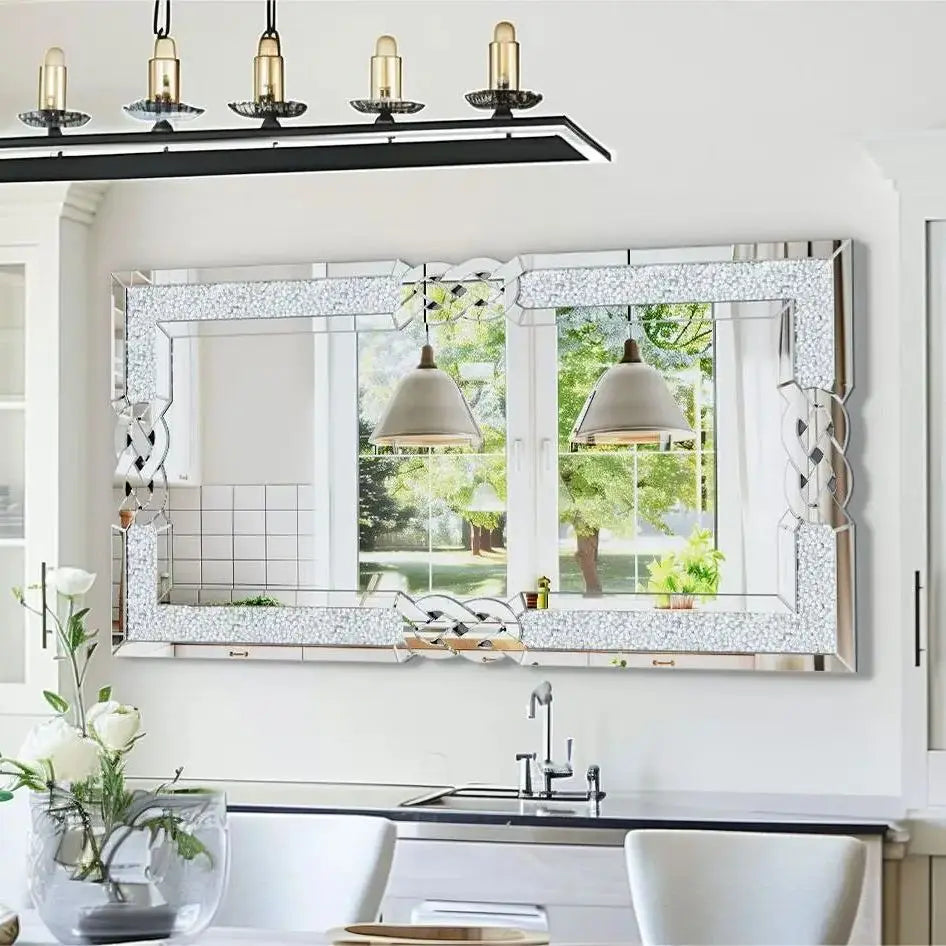 Diamond Mirror Vanity Silver Decorative Wall Hang Mirror