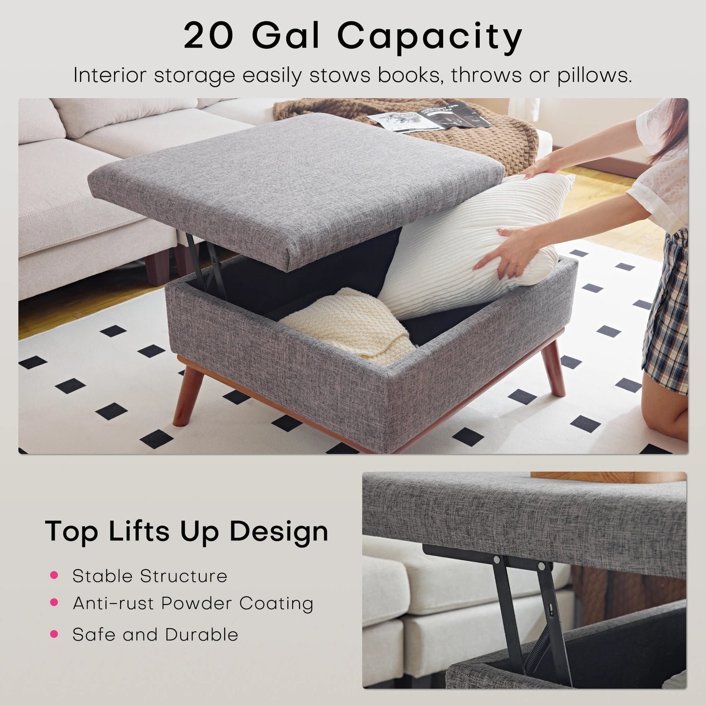 31.4 inch Lift Top Large Coffee Table with High-density Foam Wood