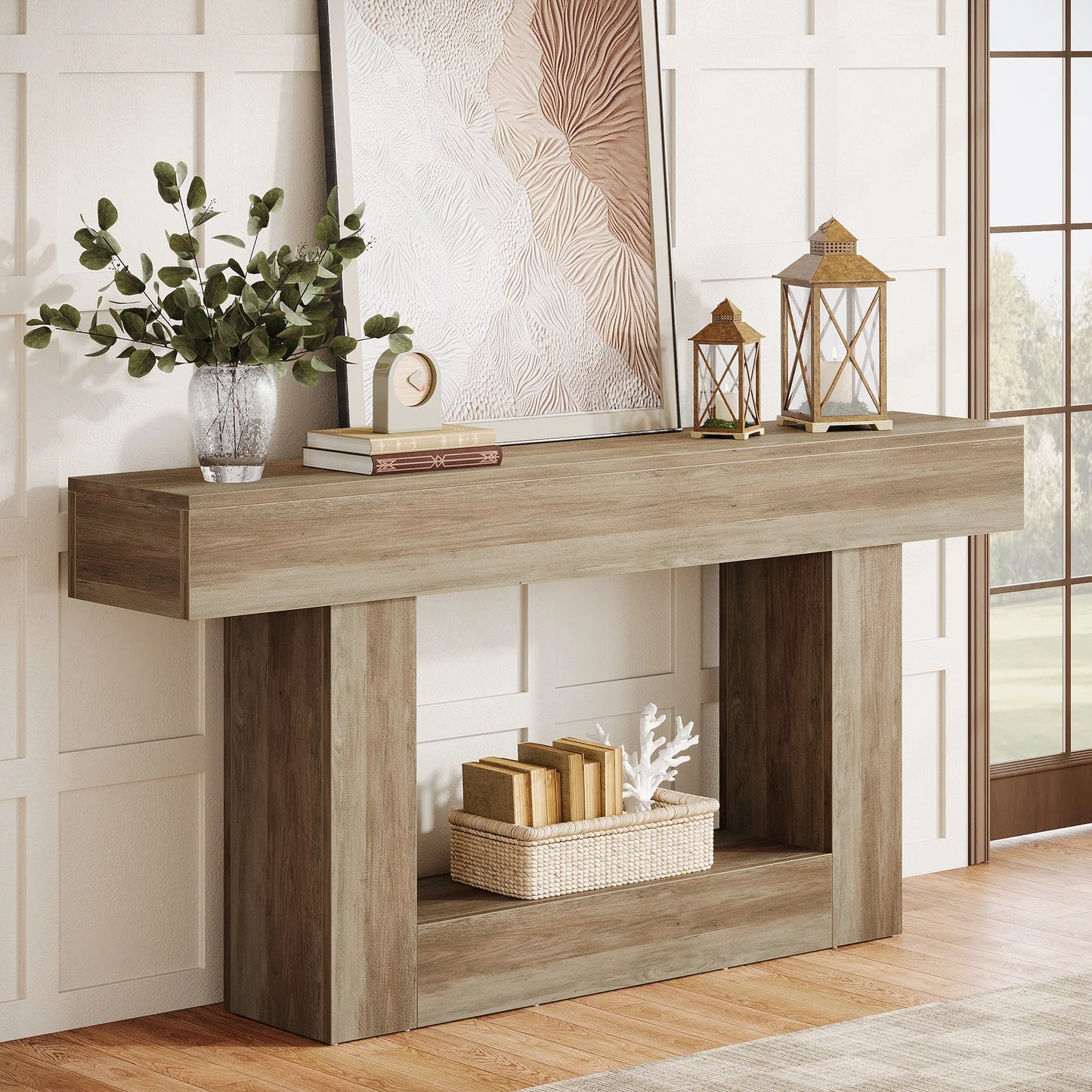 2-Tier Entryway Table with U-Shaped Base