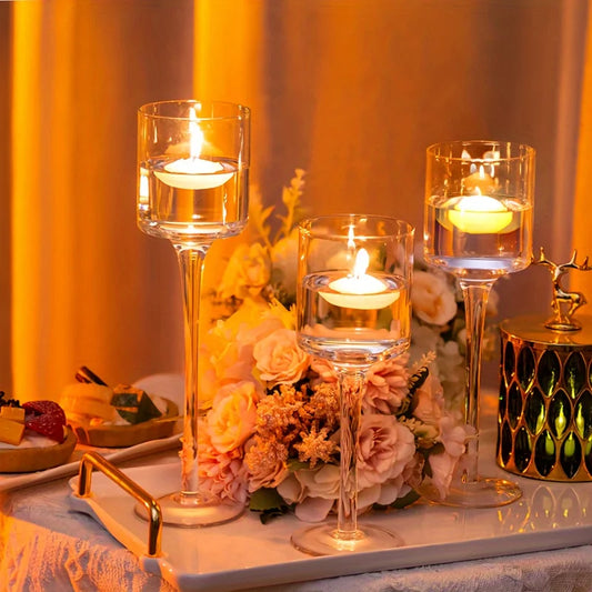 Set of 3 Glass Tall Tea Light Candle Holders