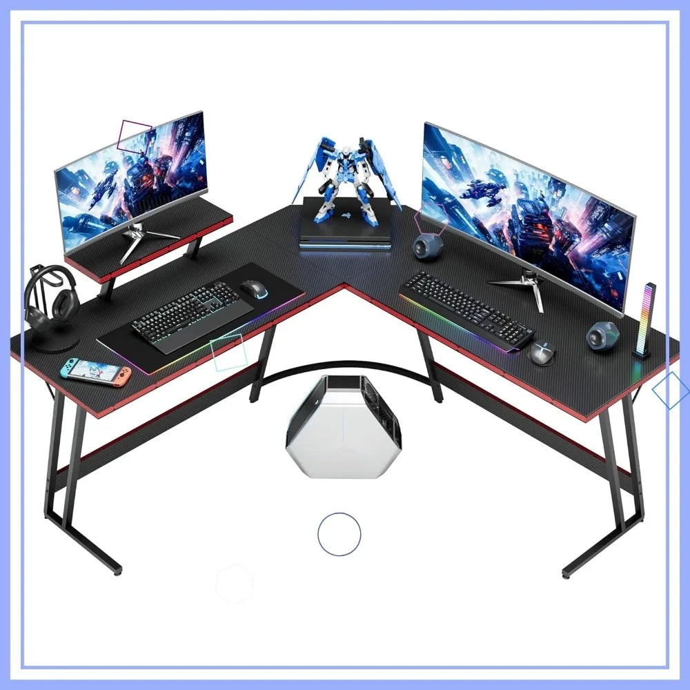 Large Corner Table for Home Office and Gaming (Black, 51 Inch)