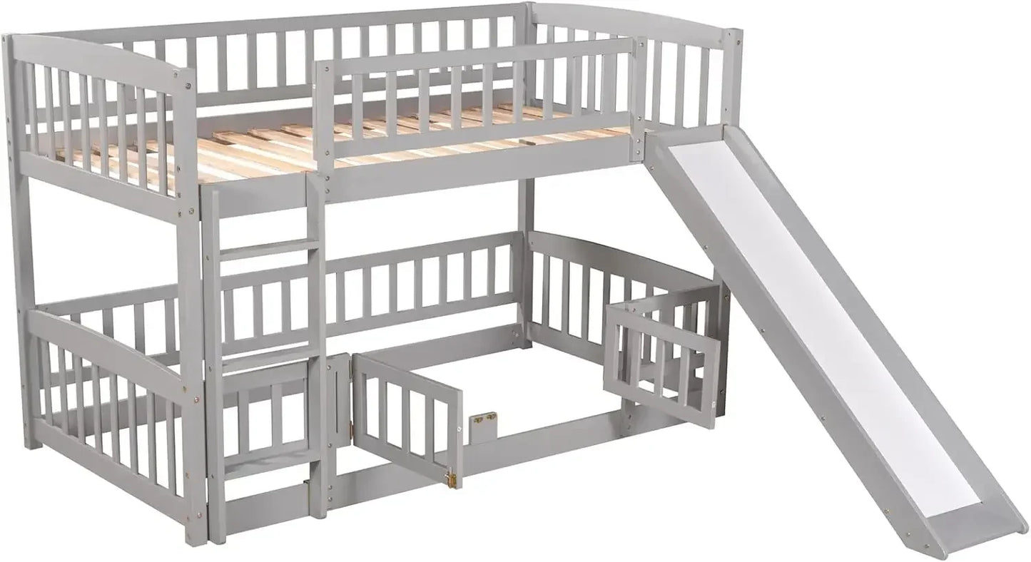 Low Bunk Bed with Slide Twin Over Twin Bunk Beds