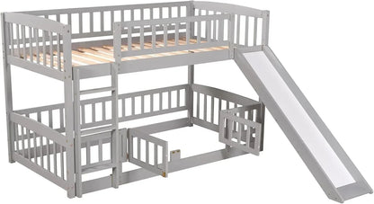 Low Bunk Bed with Slide Twin Over Twin Bunk Beds