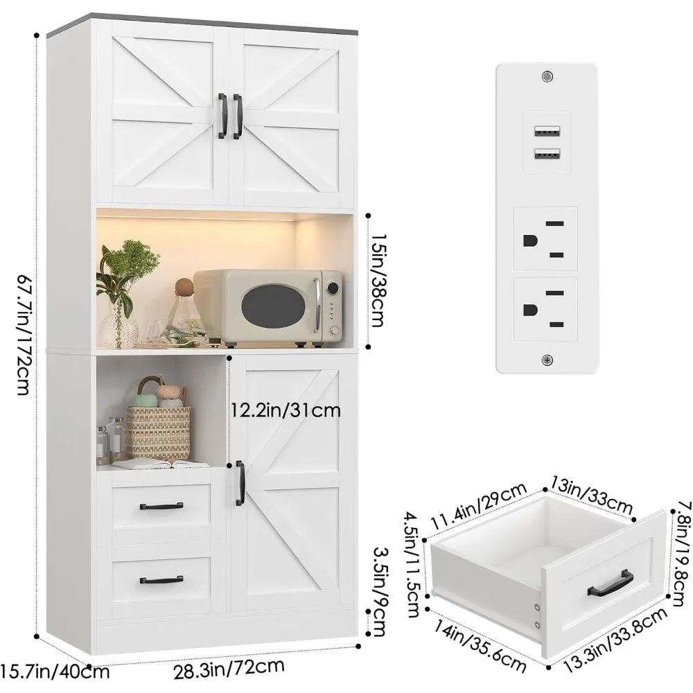 Tall Farmhouse Kitchen Pantry with Barn Doors and Drawers