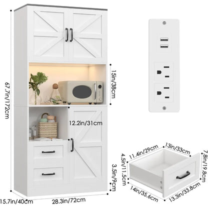 Tall Farmhouse Kitchen Pantry with Barn Doors and Drawers