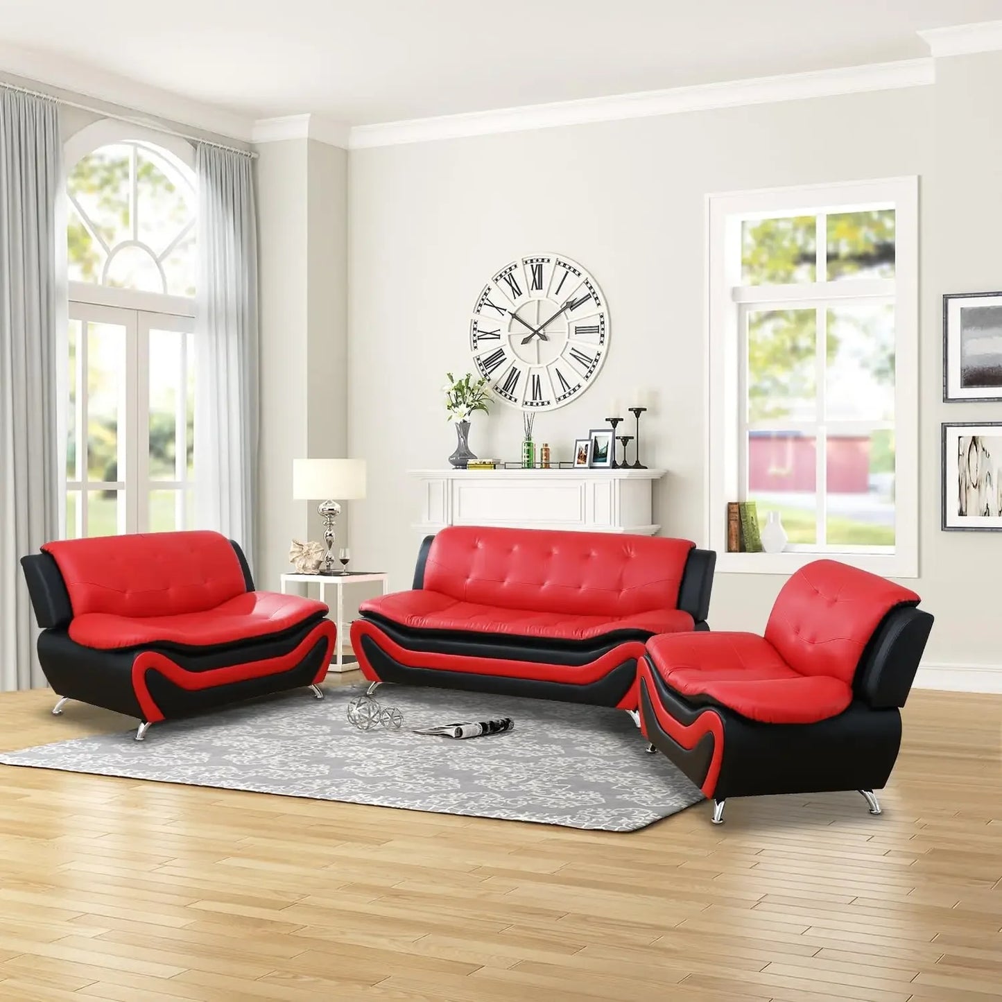 Leather Sofa Set,Leather Sofa Set for Living Room Furniture Sets, Loveseat Sofa with Chair 3-Piece for Living Room/Office