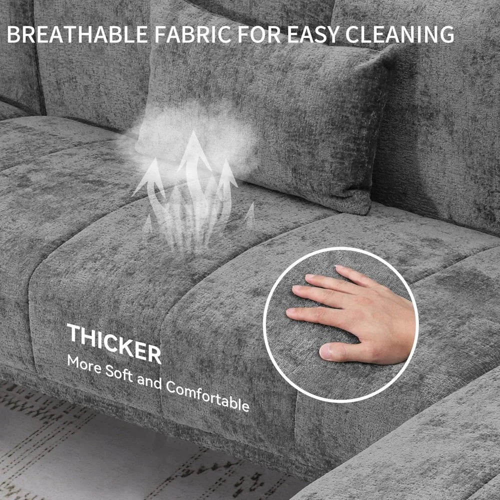 Sectional Couches for Living Room, U Shaped Sofa Chenille Modern Couch with USB & Type C Charging Ports Double Chaise and
