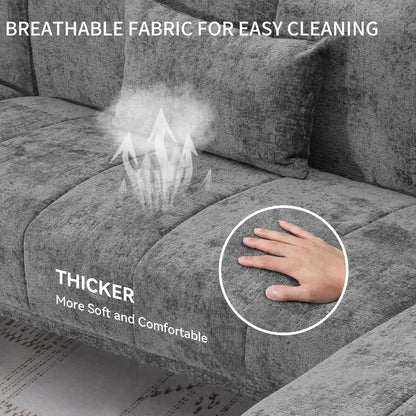 Sectional Couches for Living Room, U Shaped Sofa Chenille Modern Couch with USB & Type C Charging Ports Double Chaise and