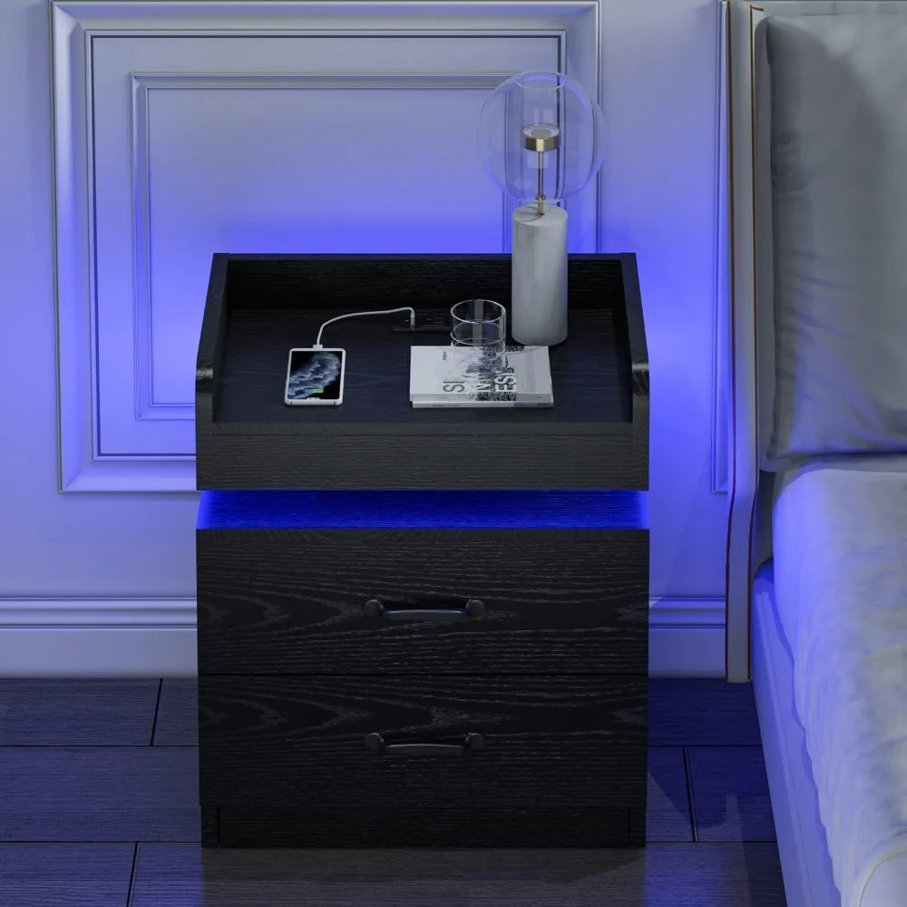 Night Stand with LED Lights, Modern Led End Table, Nightstand for Bedroom