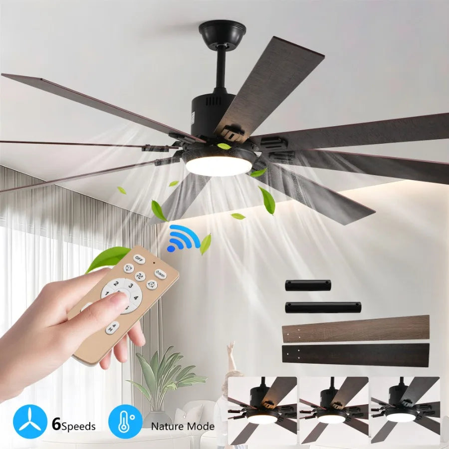 Walnut LED Ceiling Fan Light with 8 Wooden Blades Remote Control