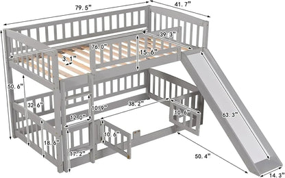 Low Bunk Bed with Slide Twin Over Twin Bunk Beds