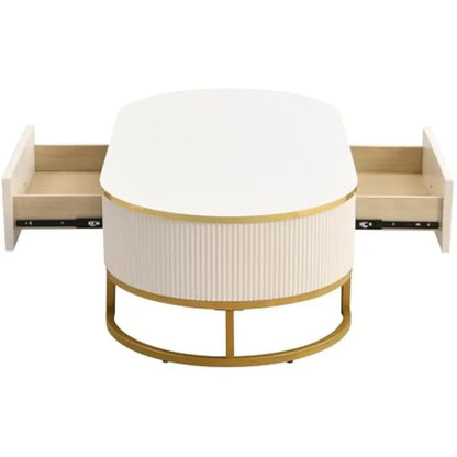 Curved Profile Design, Gold Metal Decor, Center Table for Living Room