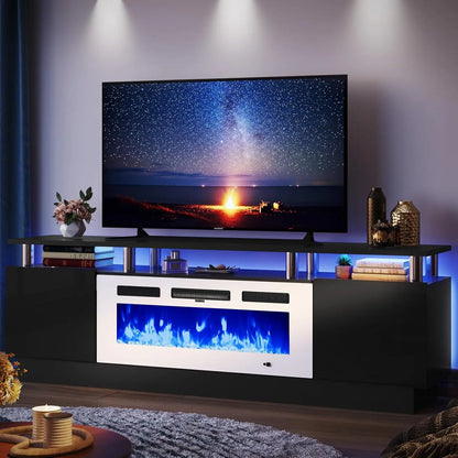 TV Console Cabinet High Gloss Entertainment 70" Modern Storage Cabinet TV Stands,