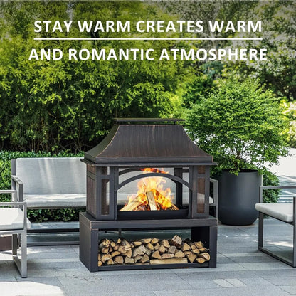 Large Outdoor Wood-Burning Fireplace with Storage