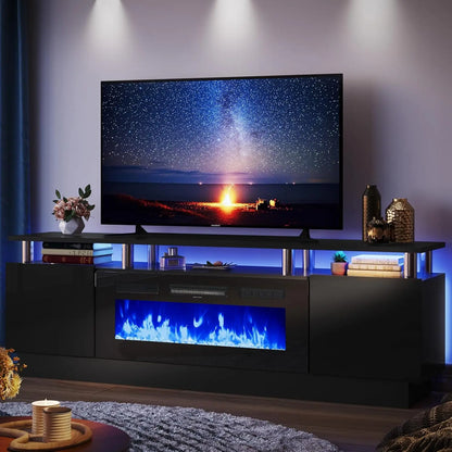 TV Console Cabinet High Gloss Entertainment 70" Modern Storage Cabinet TV Stands,