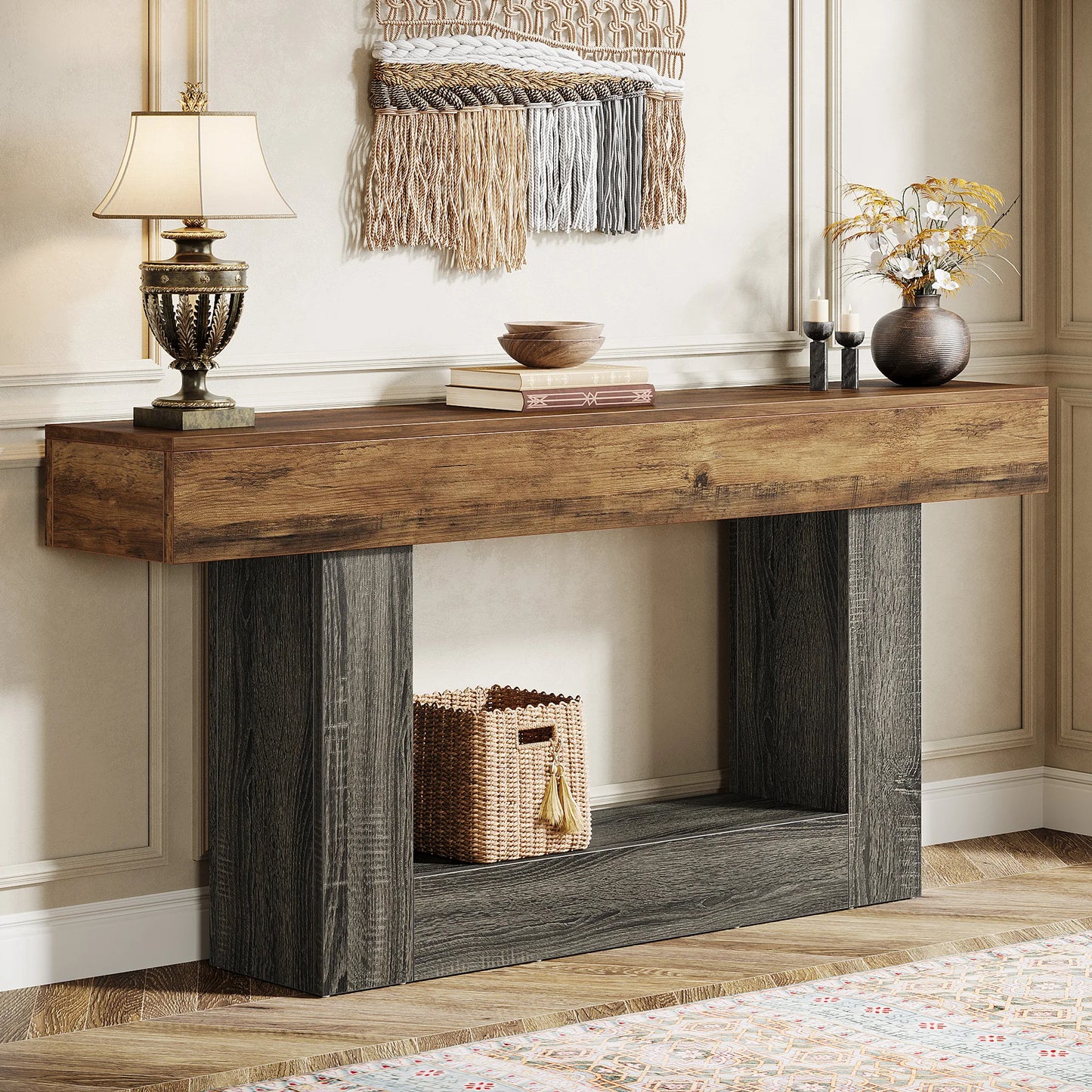 2-Tier Entryway Table with U-Shaped Base